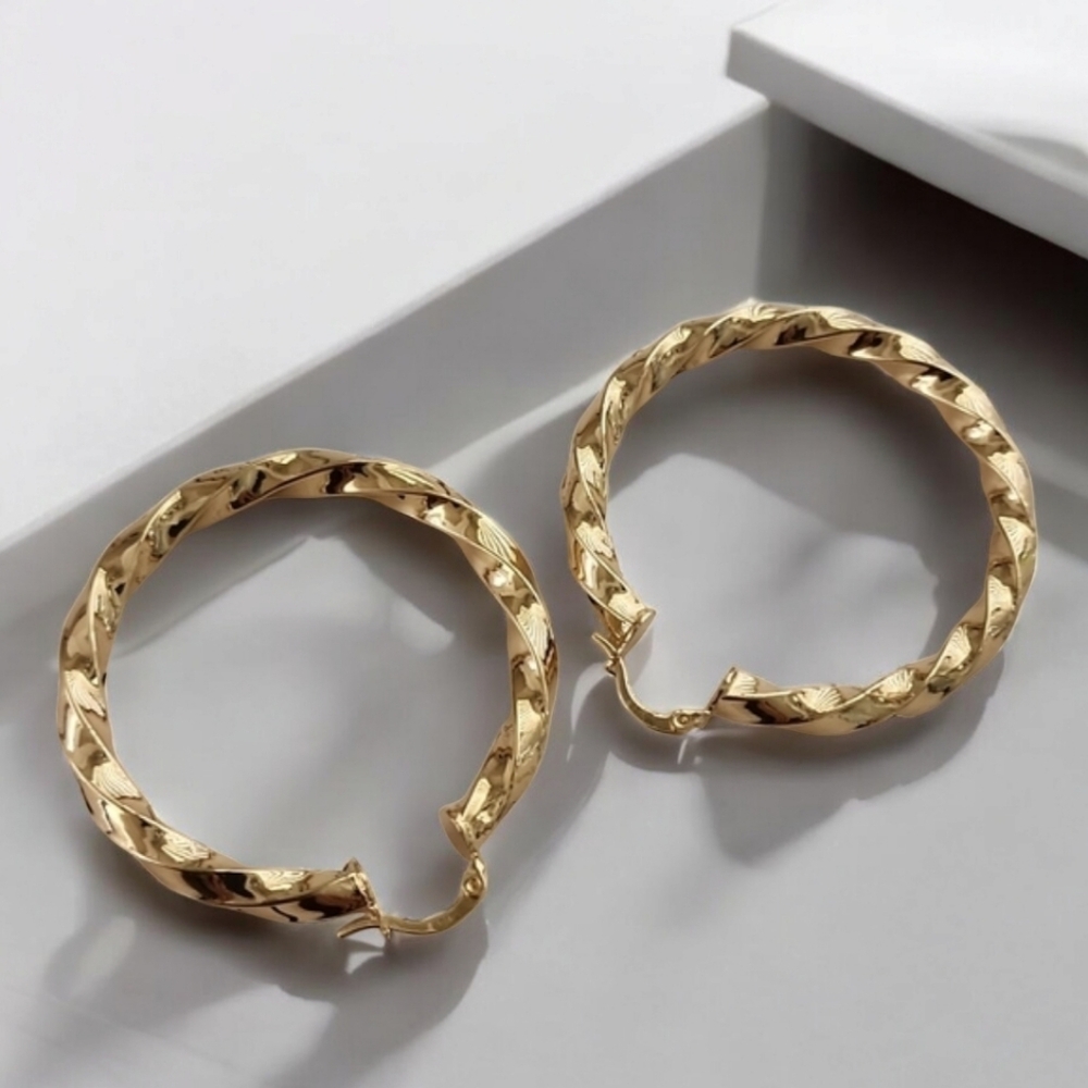 GOLD Hoop Earrings Twisted Chunky Thick Hoops Y2K Statement Hip Hop - Picture 14 of 14
